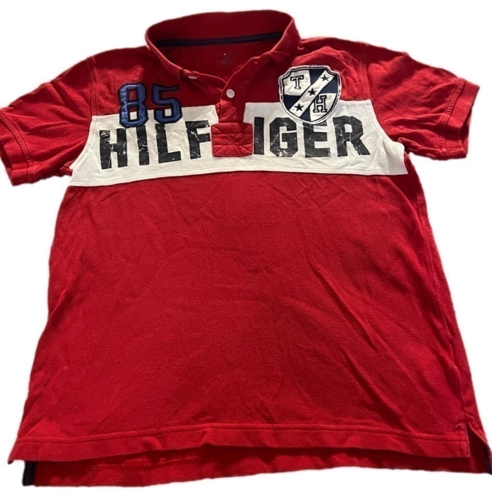 Tommy Hilfiger Red Short Sleeved Polo Golf Shirt, Youth Boy’s Size 8-10 Years - Picture 3 of 4
